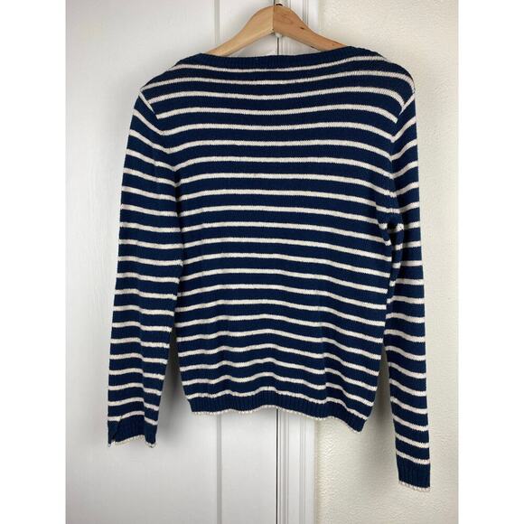 Vintage Gant Rugger Size S Blue Cream Striped Split Crue Neck Pullover Sweater - Picture 2 of 7